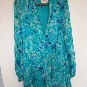 Rococo sand Turquoise Floral Sheer Wrap dress